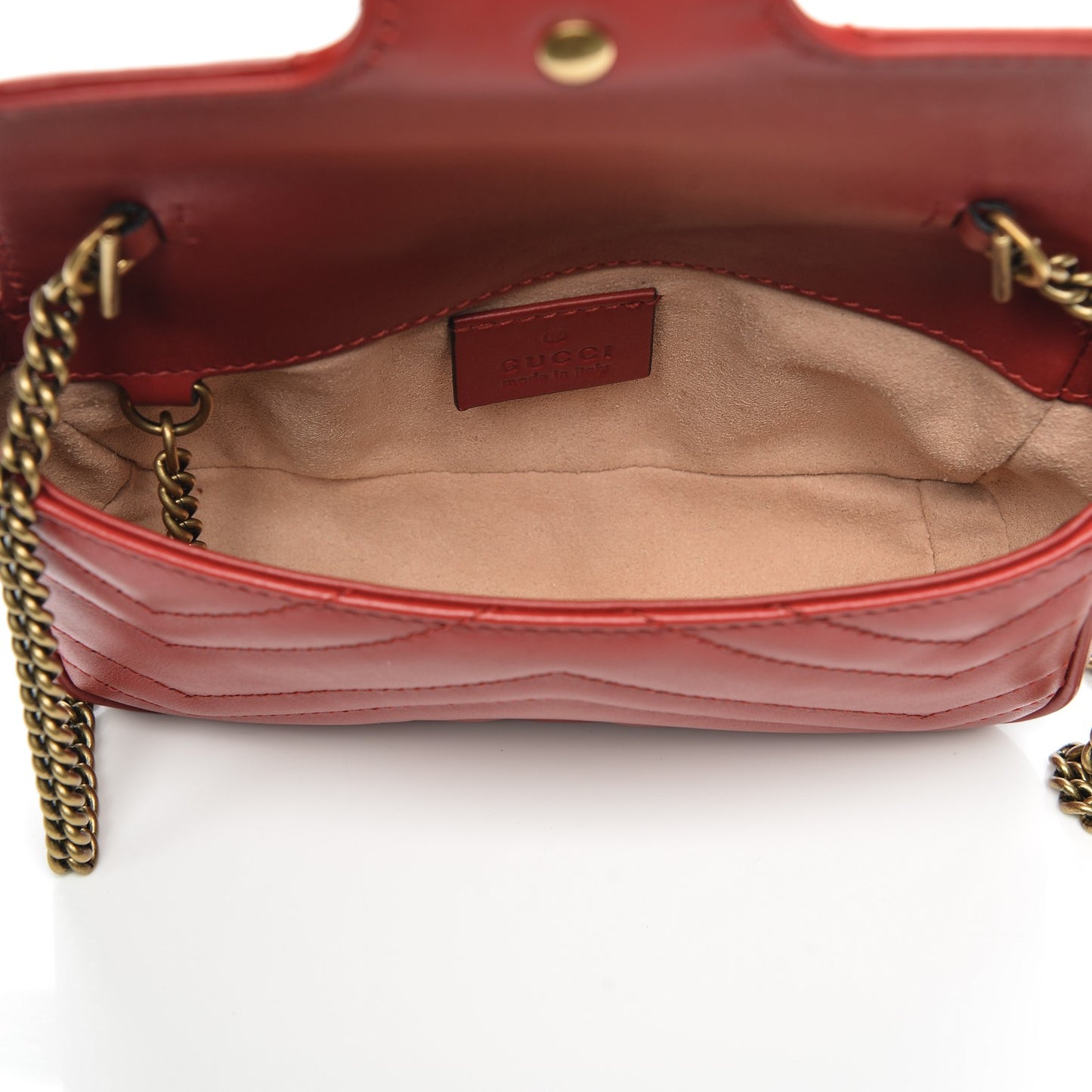 Calfskin Matelasse Super Mini GG Marmont Shoulder Bag Hibiscus Red