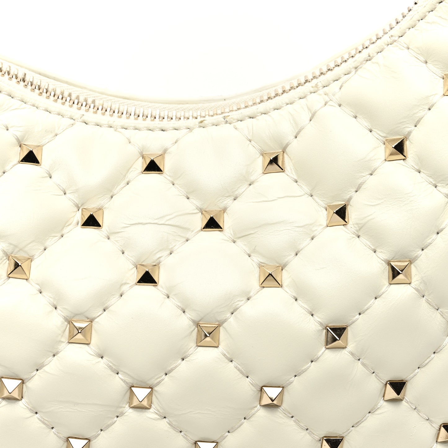 Nappa Small Rockstud Spike Hobo Ivory