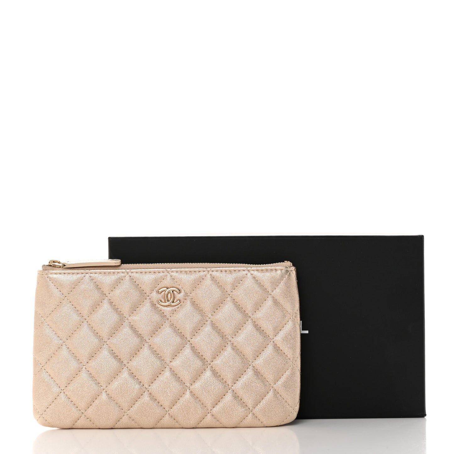 Metallic Lambskin Quilted Cosmetic Cas Gold