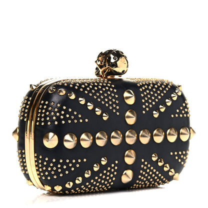 Alexander McQueen Calfskin Studded Britannia Skull Box Clutch Black 2 of 4