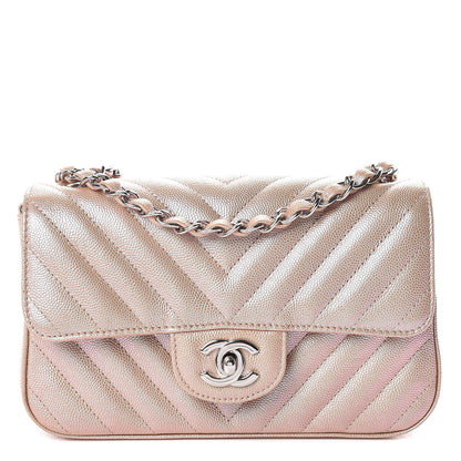 Chanel Iridescent Caviar Chevron Quilted Mini Rectangular Flap Light Gold 1 of 10