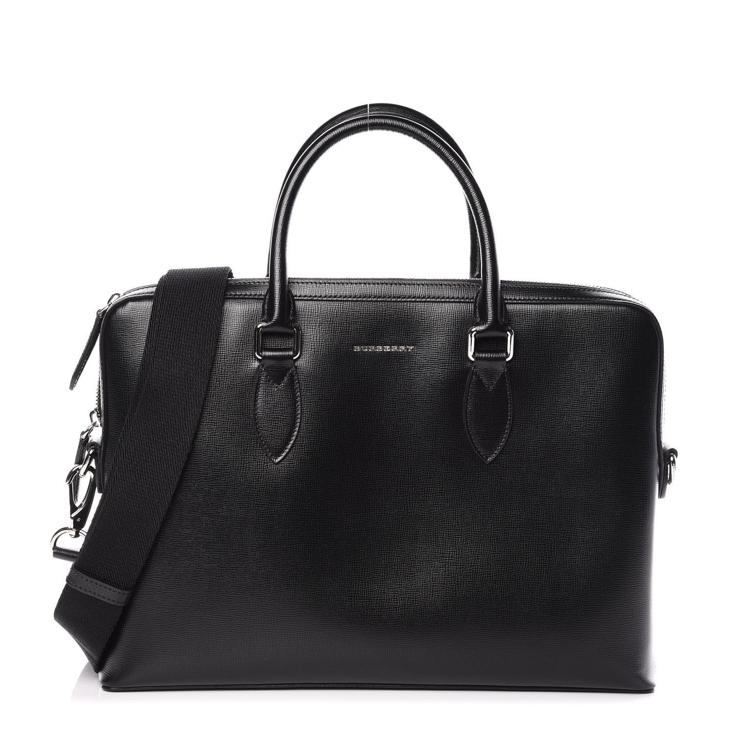 Textured Calfskin Barrow Briefcase Black