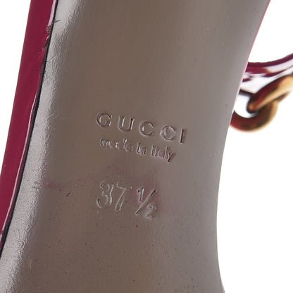 Gucci Patent Bright Bit Ankle Sandals 37.5 Shocking Pink 9 of 10