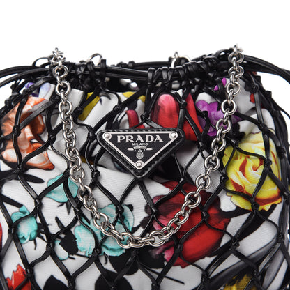 Prada Fabric Calfskin Floral Print Net Chain Bag Black Multicolor 10 of 11