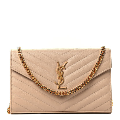 Saint Laurent Grain De Poudre Matelasse Chevron Monogram Chain Wallet Nude Powder 2 of 9