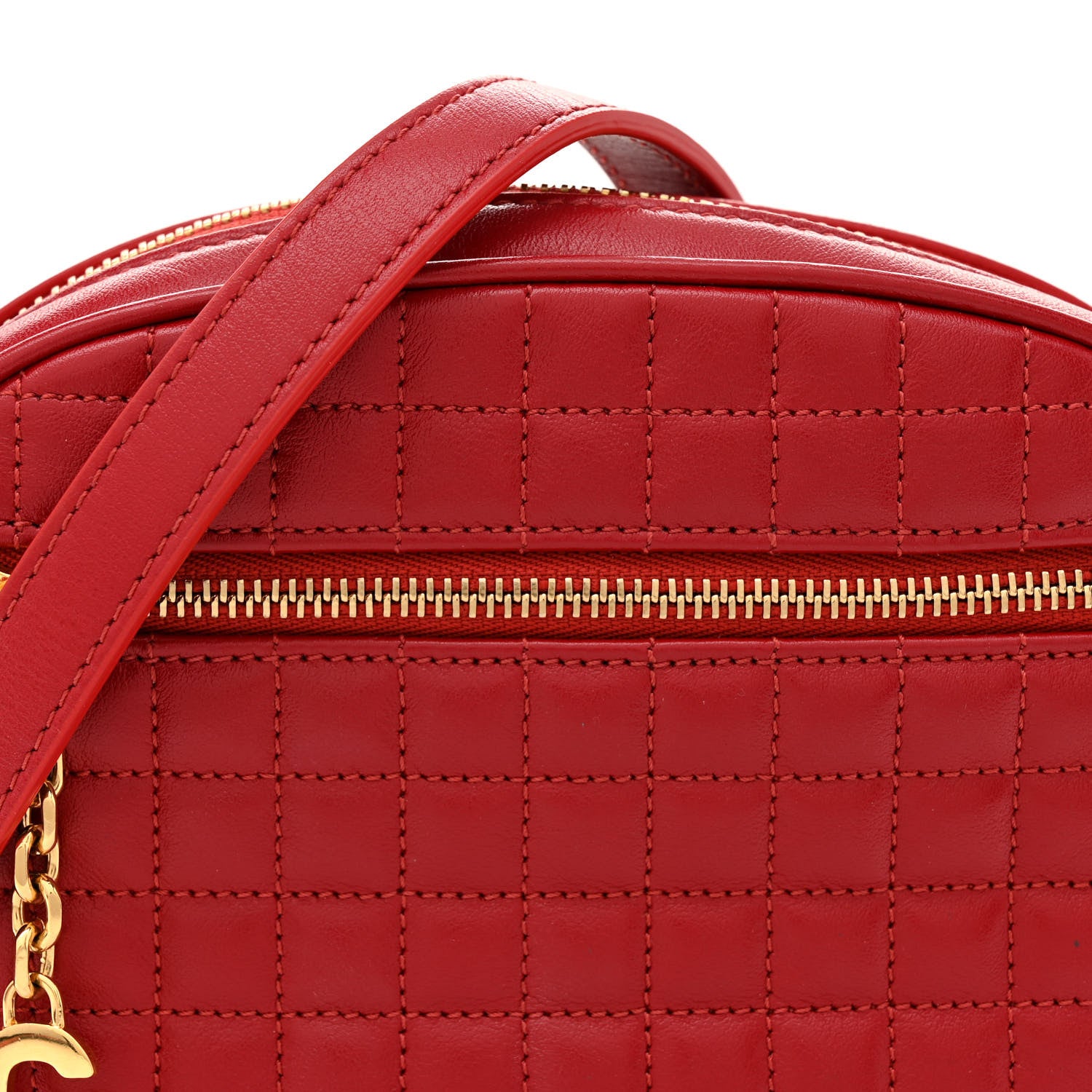 Celine Calfskin Quilted Small C Charm Bag Red 8 of 12