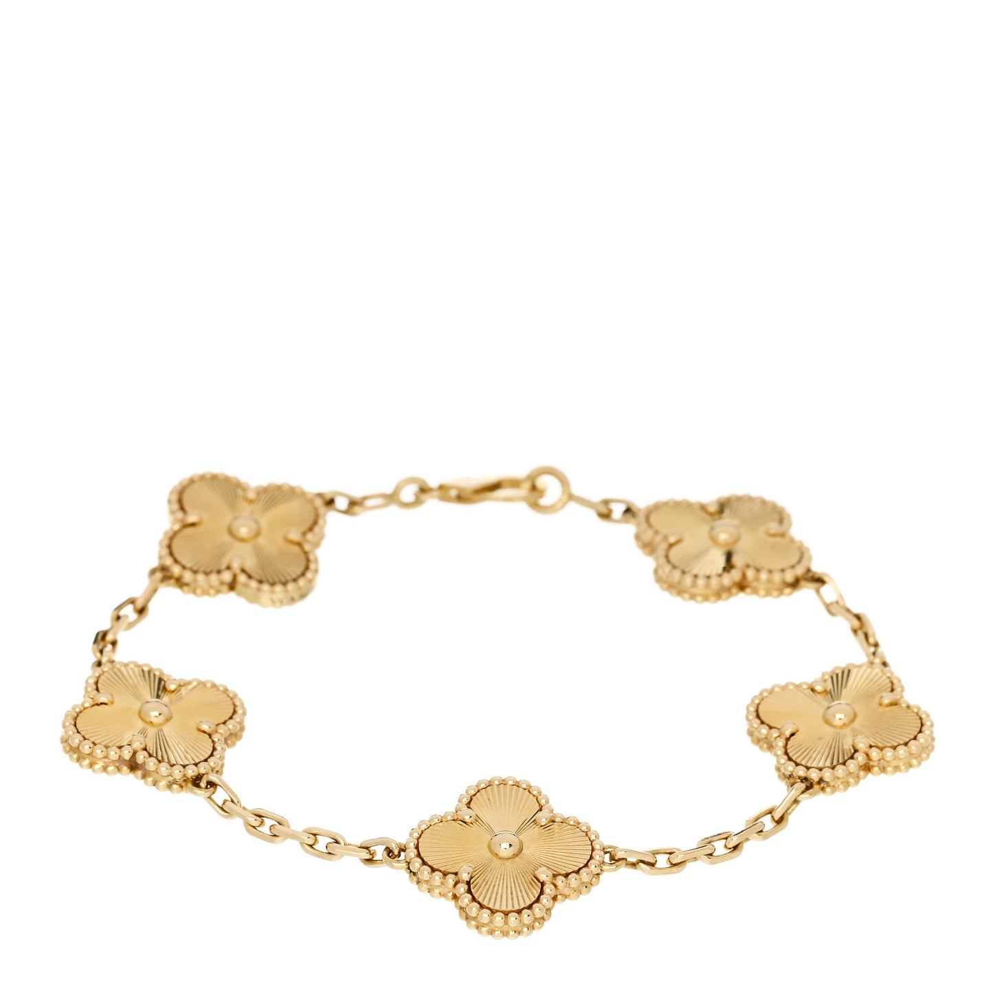 18K Yellow Gold 5 Motifs Guilloche Vintage Alhambra Bracelet