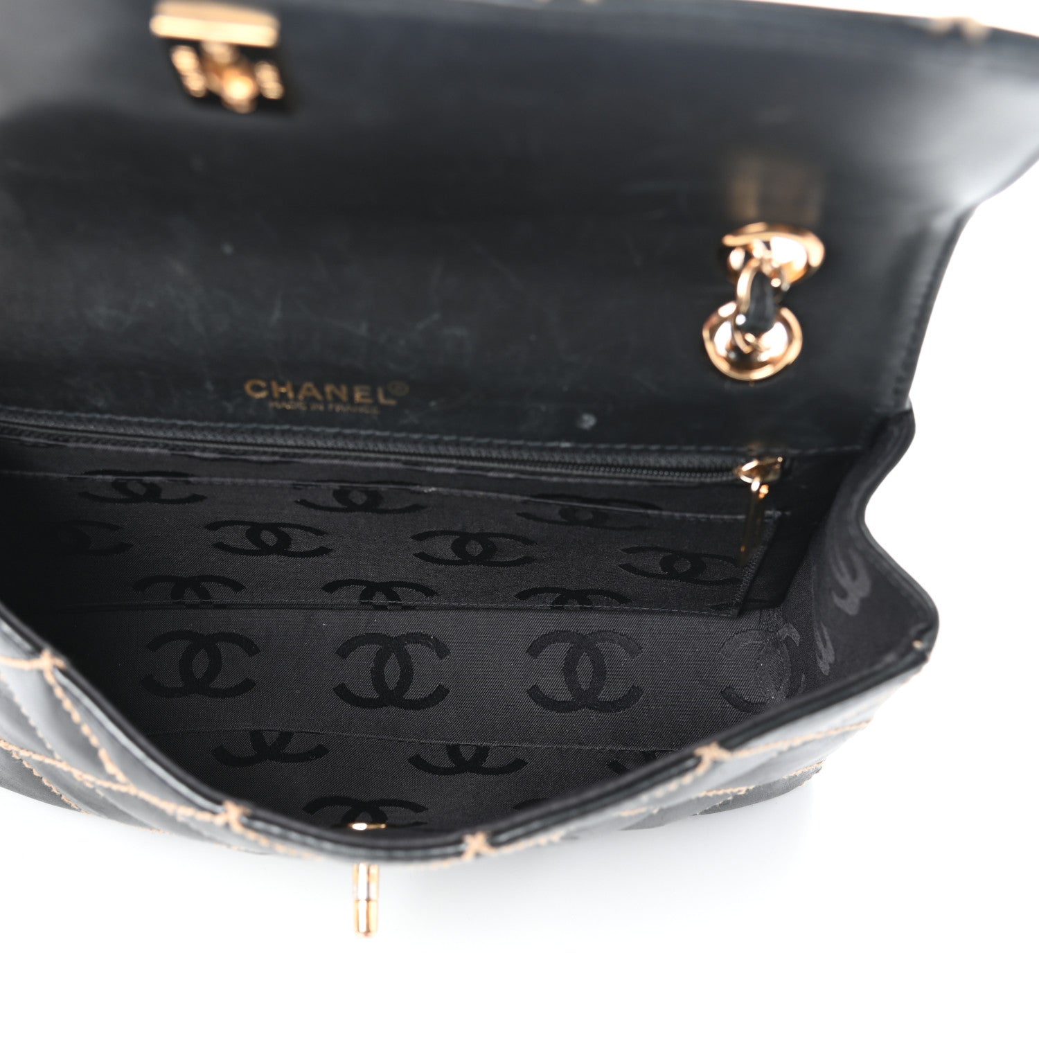 Chanel Calfskin Quilted Contrast Stitch Medium Flap Black 5 of 10