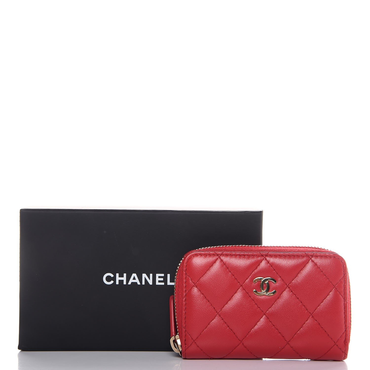 Chanel Lambskin Quilted Zip Around Coin Purse Wallet Dark Pink 7 of 7