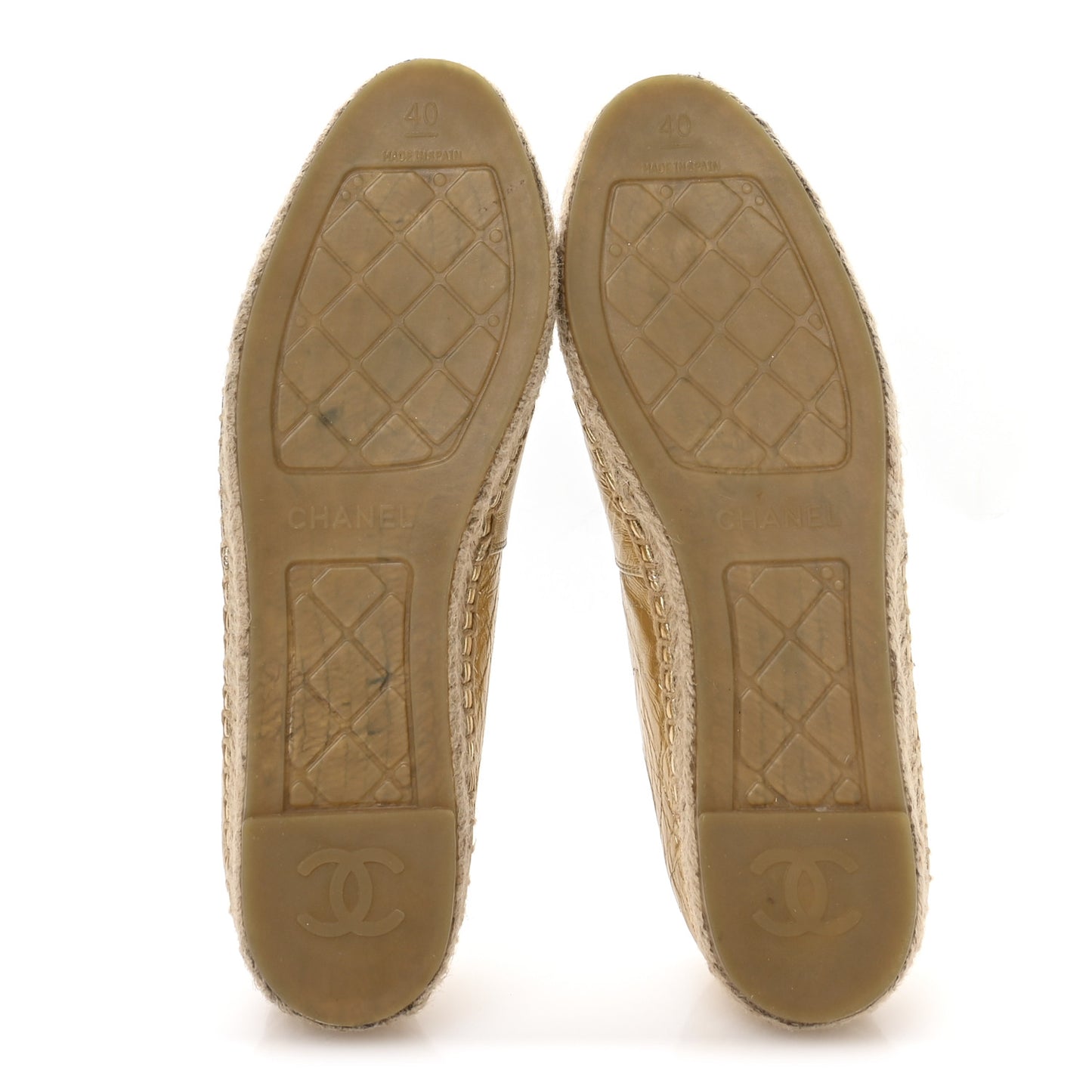 Laminated Lambskin Grosgrain CC Espadrilles 40 Gold Black