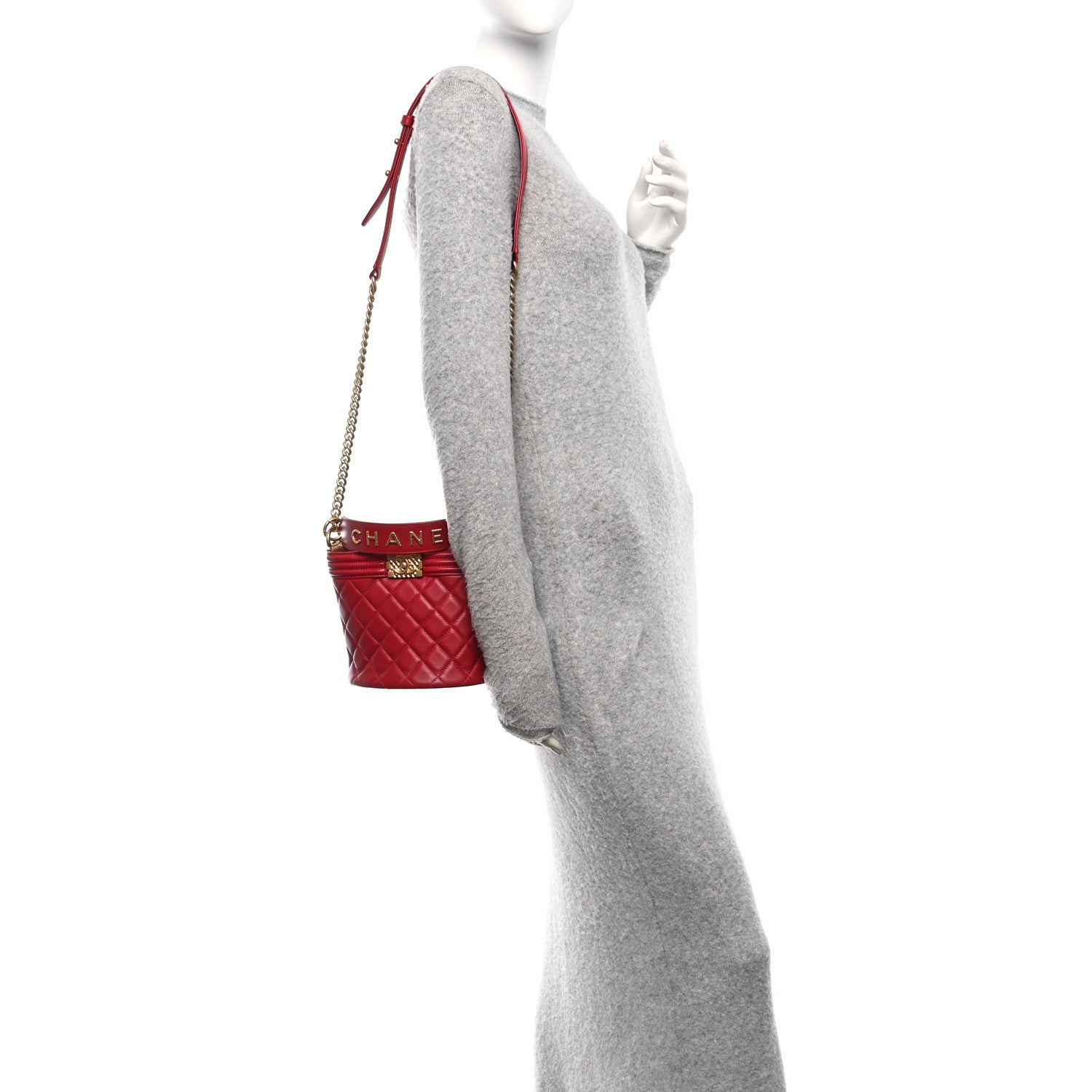 Chanel Calfskin Quilted Boy Bucket Bag Red 2 of 10