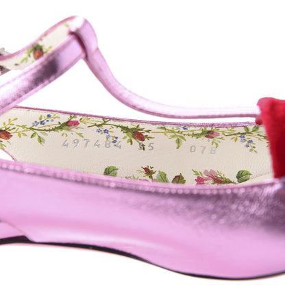 Gucci Metallic Nappa Velvet Crystal Bow Anita Pumps 35 Rosa Hibiscus Red 9 of 12