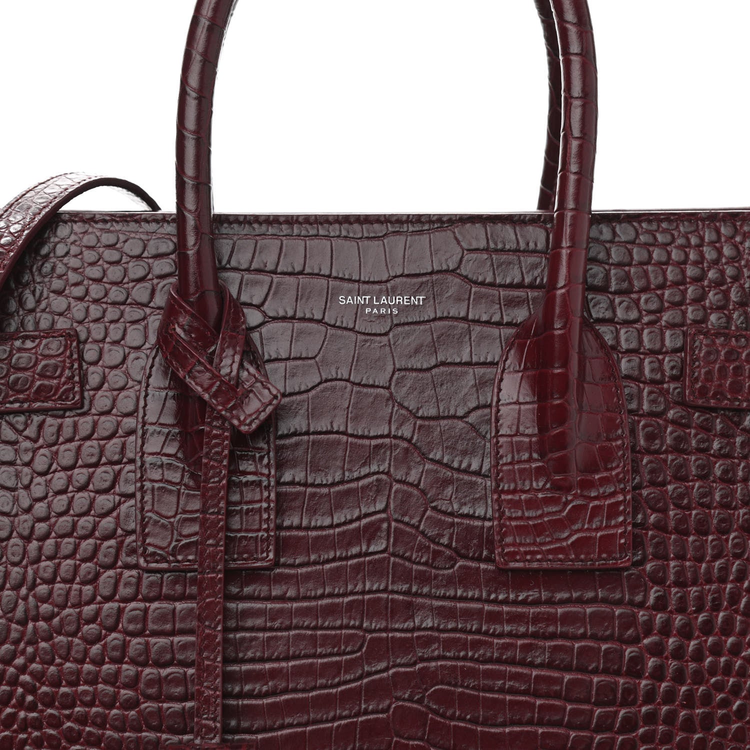 Saint Laurent Calfskin Crocodile Embossed Small Sac de Jour Wine 8 of 13
