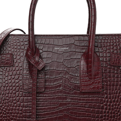 Saint Laurent Calfskin Crocodile Embossed Small Sac de Jour Wine 8 of 13