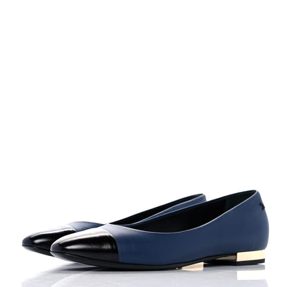 Chanel Crumpled Calfskin Cap Toe Ballerina Flats 36 Navy Black 3 of 9