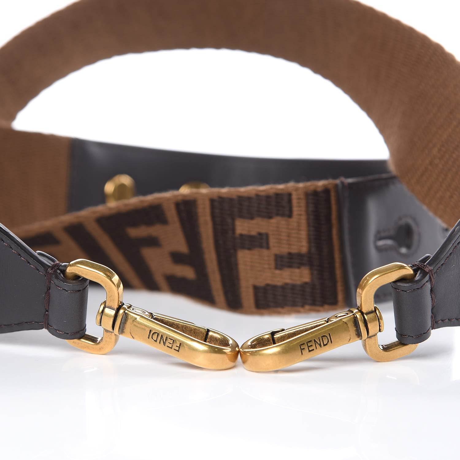 Fendi Ribbon Vitello Century FF 1974 Flat Studded Strap You Fango Marrone Ebano 5 of 5