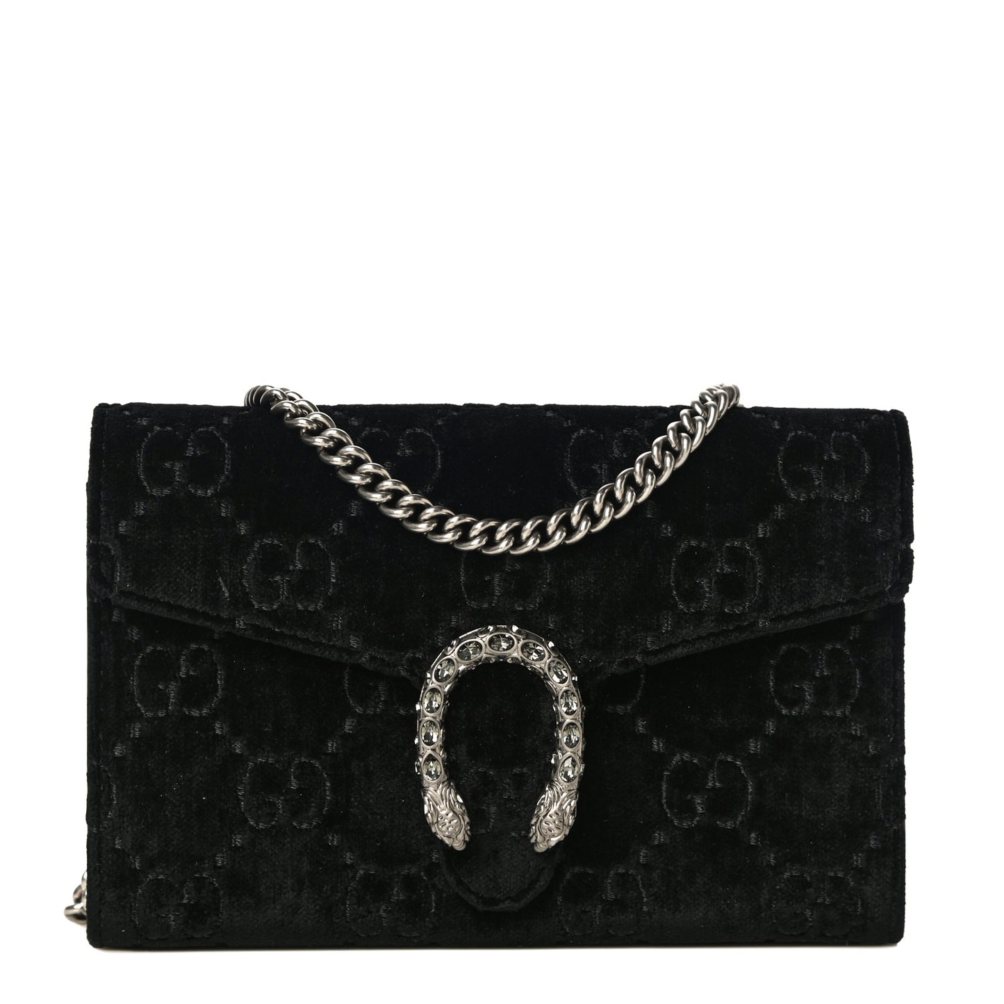 Velvet GG Monogram Mini Dionysus Chain Wallet Black