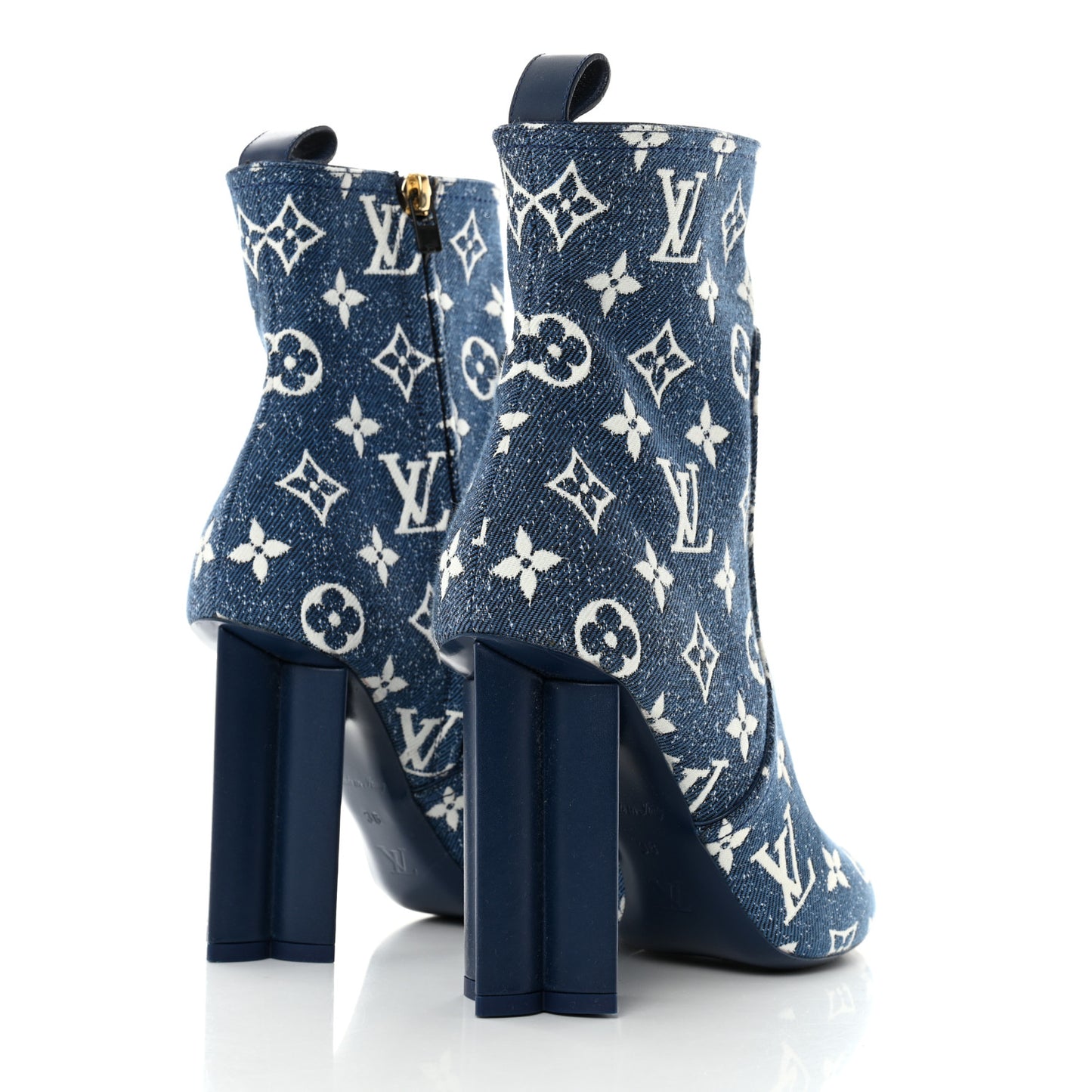 Denim Monogram Silhouette Ankle Boots 38 Navy Blue