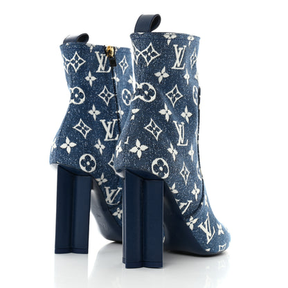 Louis Vuitton Denim Monogram Silhouette Ankle Boots 38 Navy Blue 4 of 10