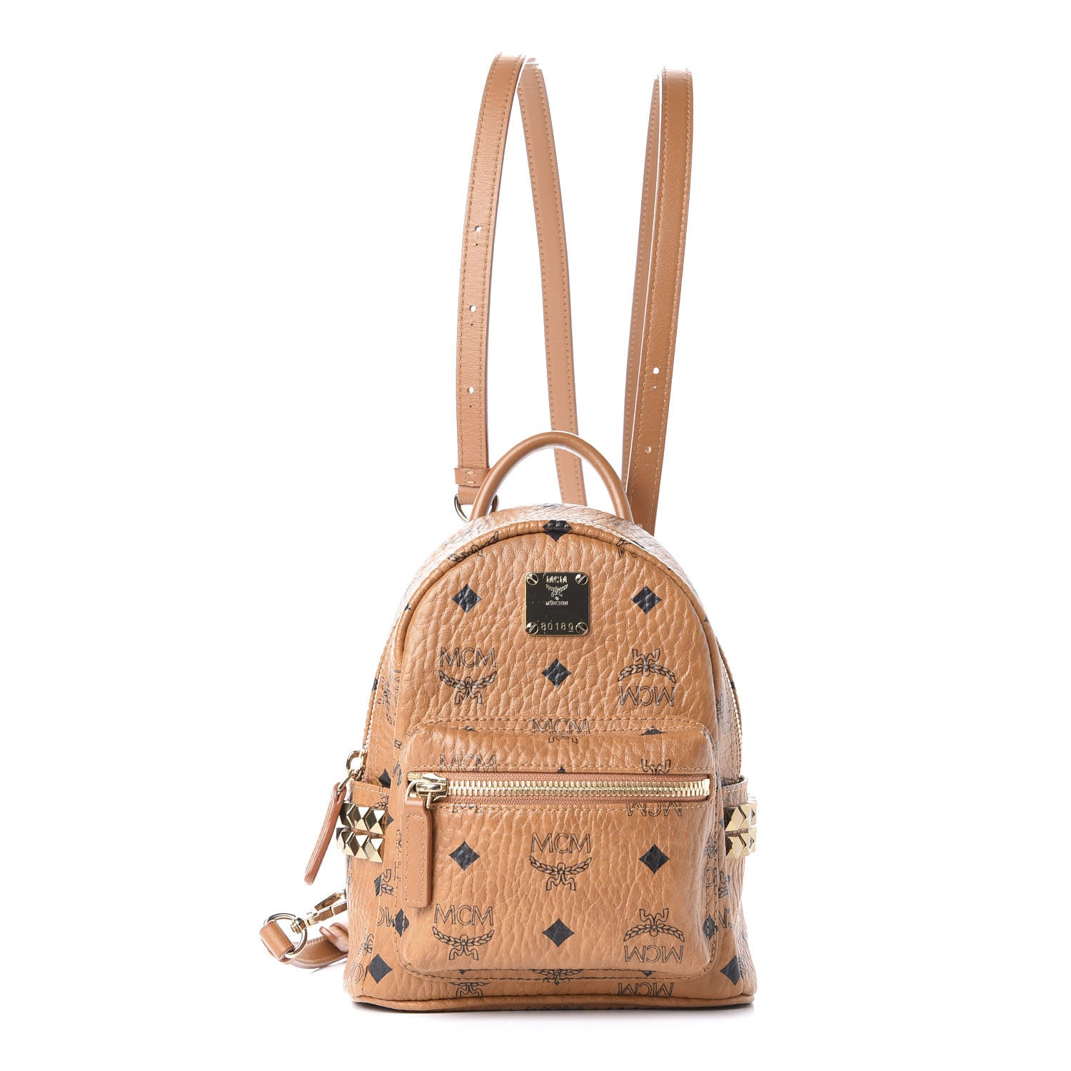 MCM Visetos Side Stud X-Mini Stark Bebe Boo Backpack Cognac 1 of 9