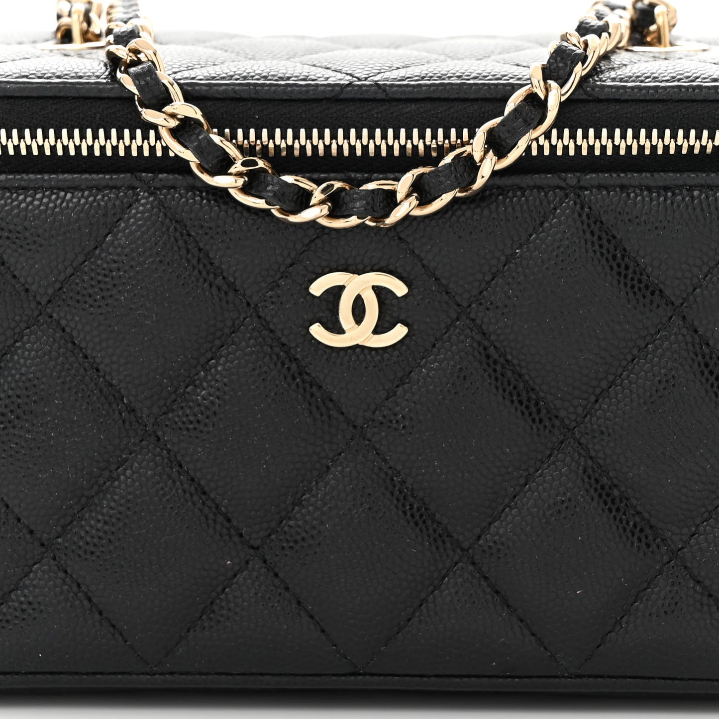 Caviar Quilted Small Vanity Case With Chain Black