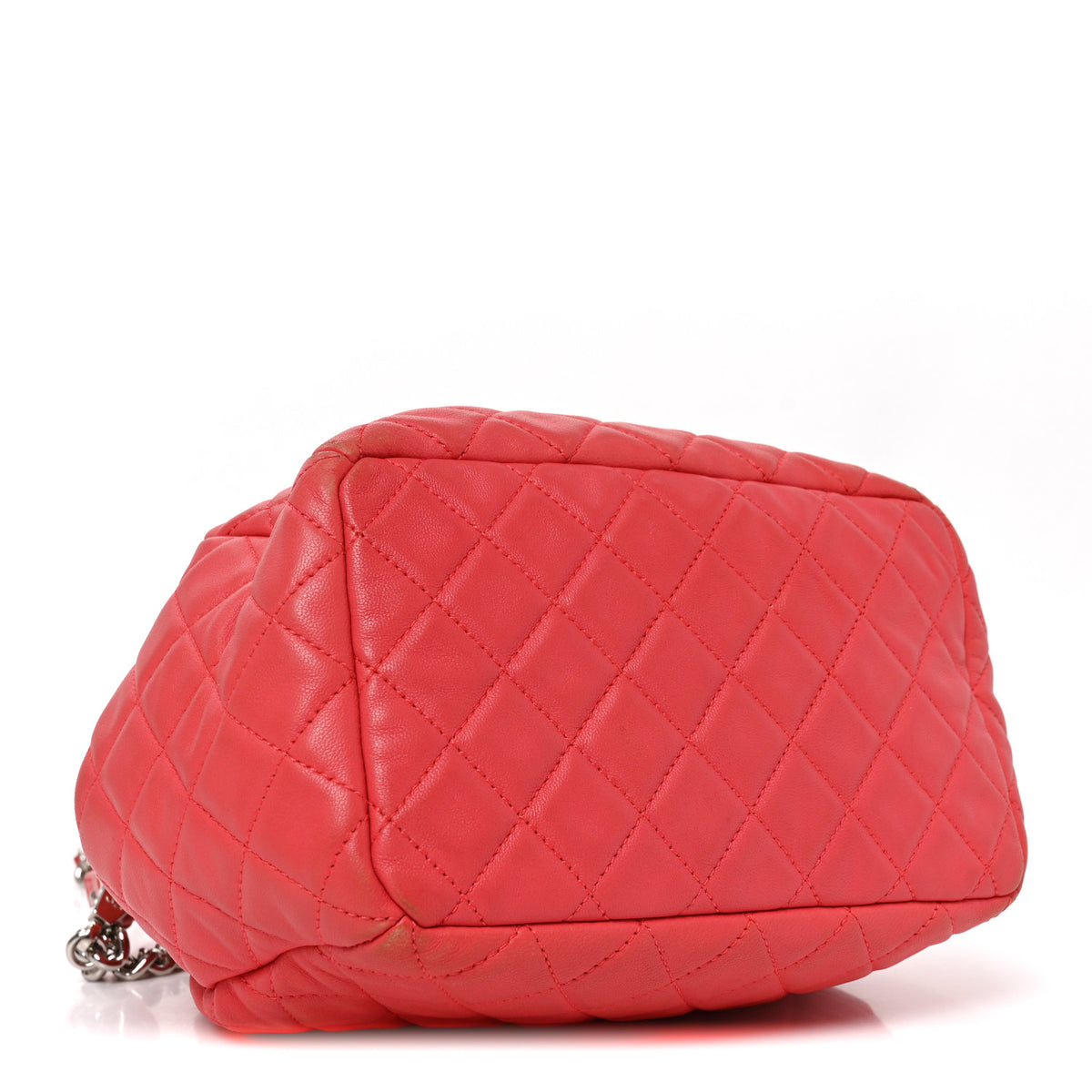 Lambskin Quilted Small CC Chain Drawstring Bucket Bag Red