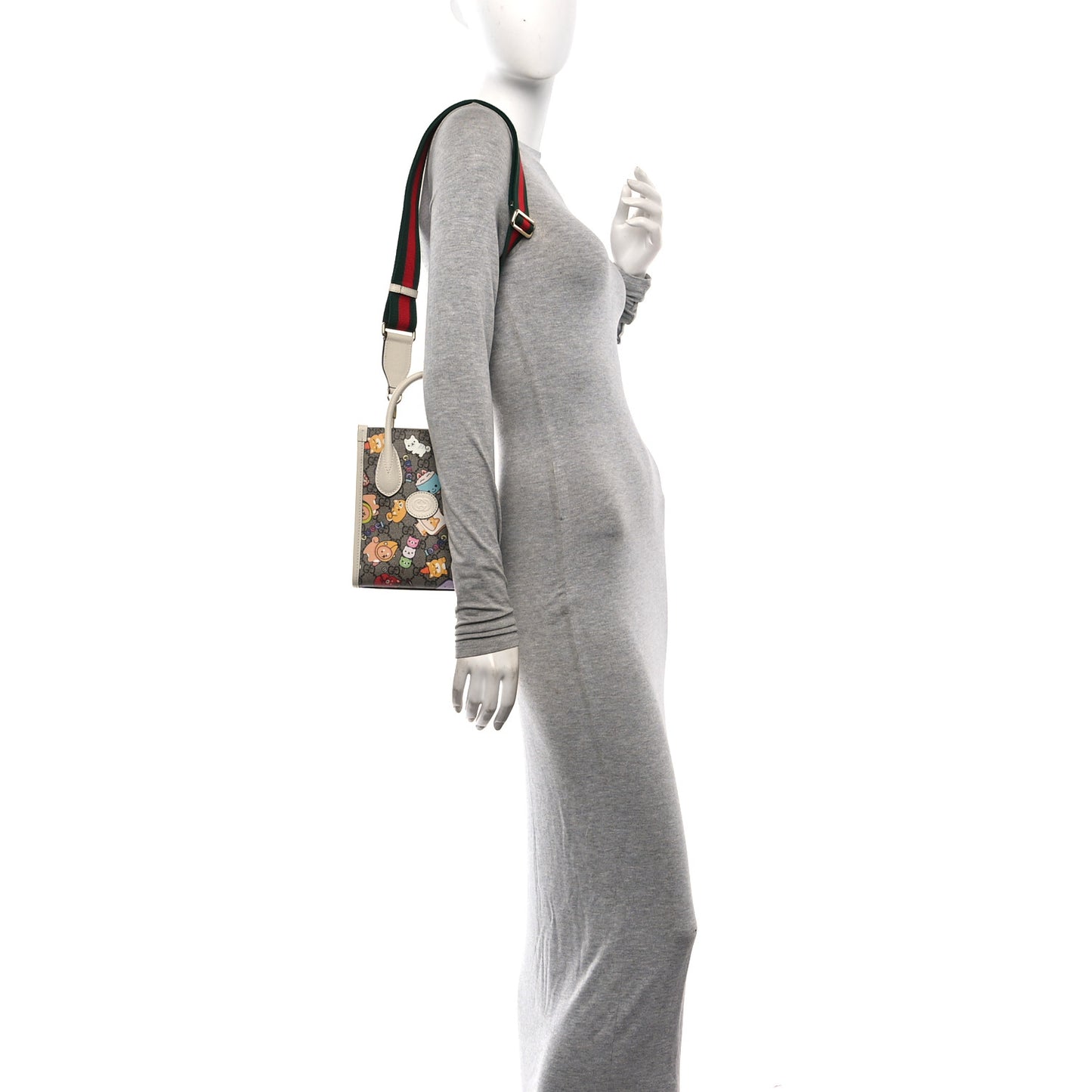 X PIKARAR GG Supreme Textured Dollar Calfskin Animal Print Mini Vertical Tote Bag Beige Ebony Mystic White Multicolor