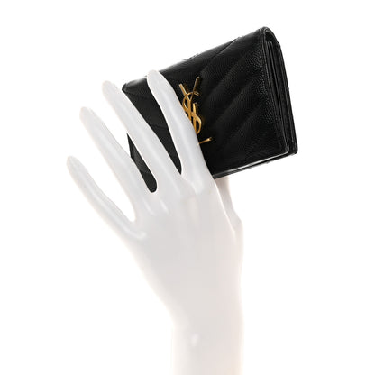 Saint Laurent Grain De Poudre Matelasse Chevron Monogram Flap Card Case Black 2 of 11