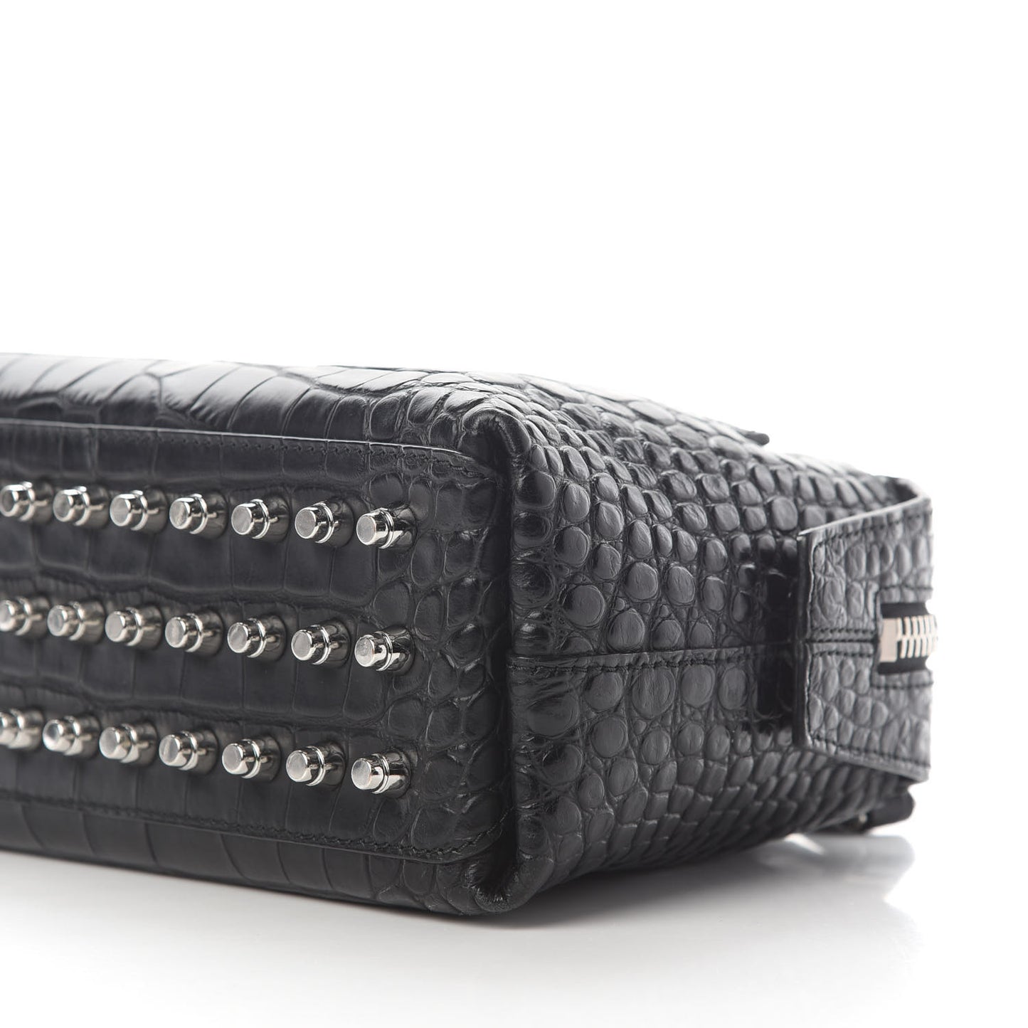 Calfskin Crocodile Embossed Small Rogue Satchel Black Silver Hardware