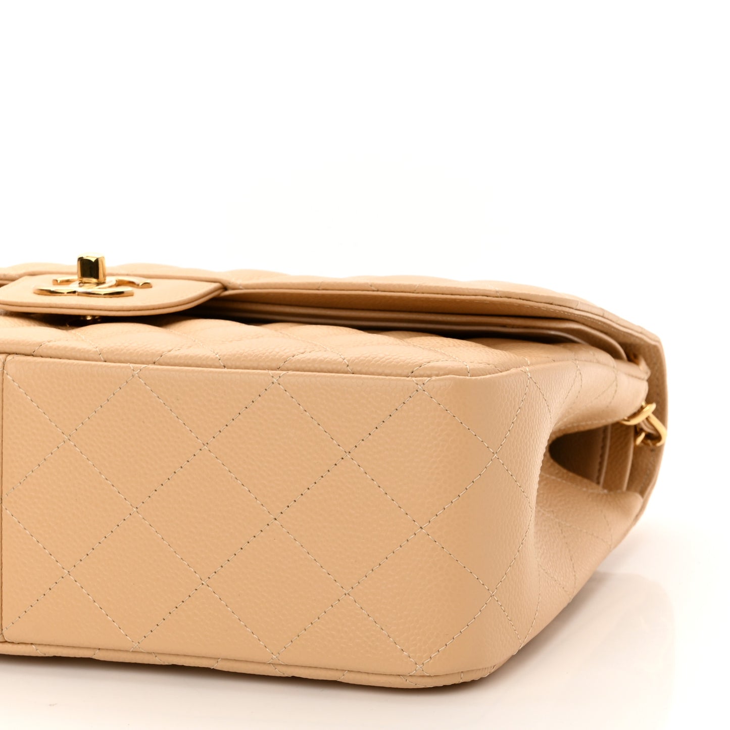 Caviar Quilted Jumbo Double Flap Beige