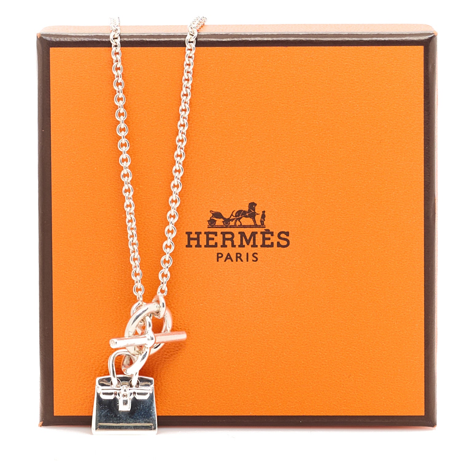 Hermes Sterling Silver Birkin Amulette Pendant Necklace 4 of 5