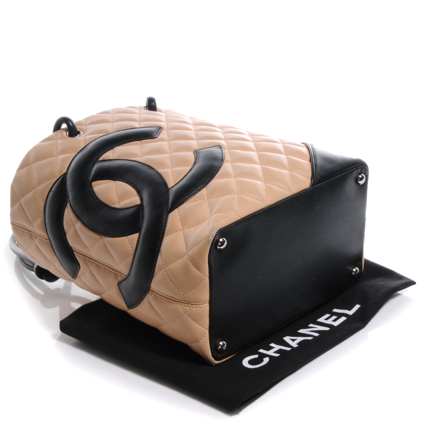 Calfskin Quilted Small Cambon Tote Beige Black