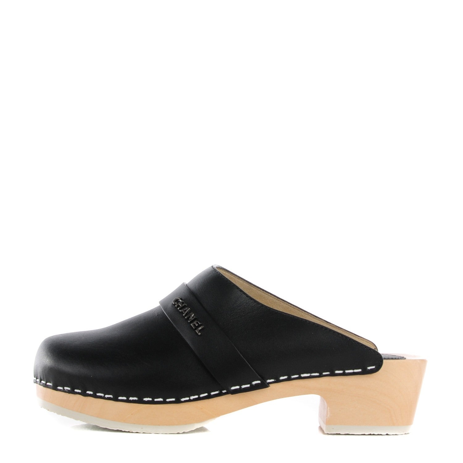 Chanel Lambskin Wooden Mules 37 Black 1 of 5