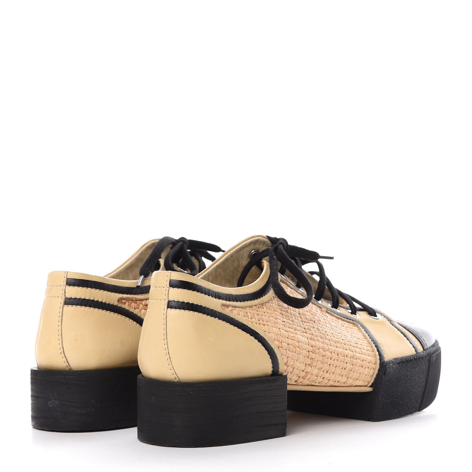 Chanel Straw Calfskin Lace Up Sneakers 41 Beige Black 4 of 11