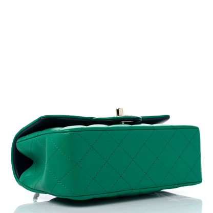 Chanel Lambskin Quilted Bi-Color Mini Top Handle Rectangular Flap Green Dark Blue 4 of 10