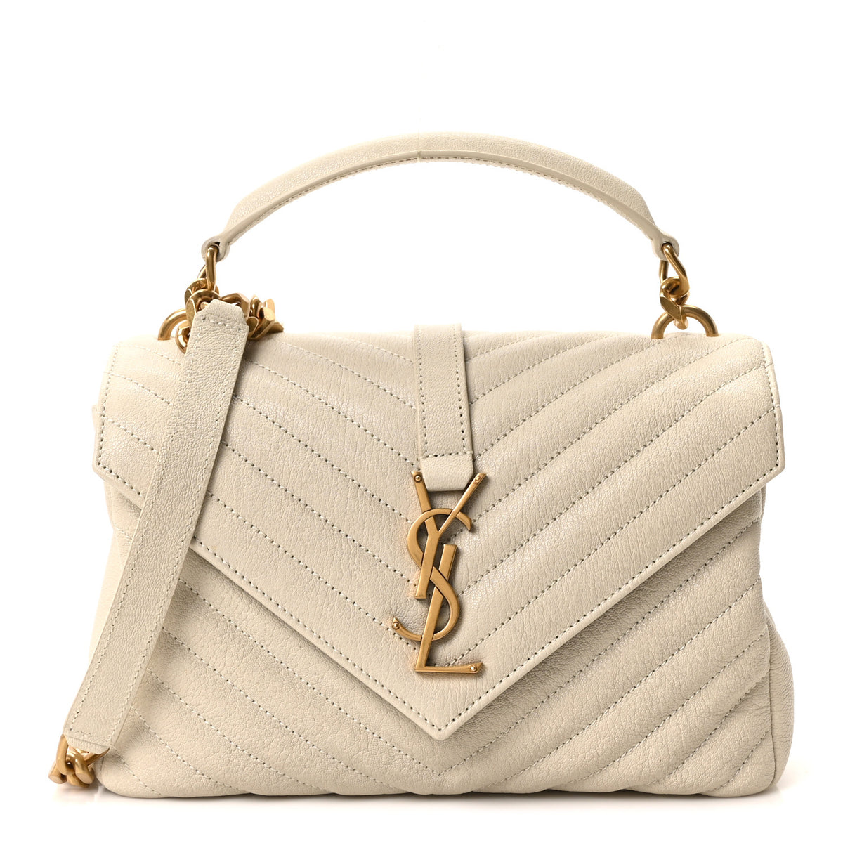 Sheepskin Matelasse Chevron Monogram Medium College Bag Crema Soft