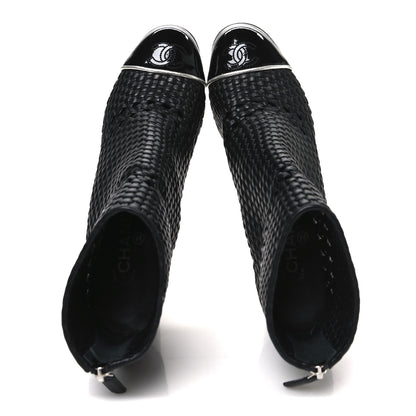 Chanel Woven Lambskin Patent Cap Toe Short Boots 41 Black 2 of 10