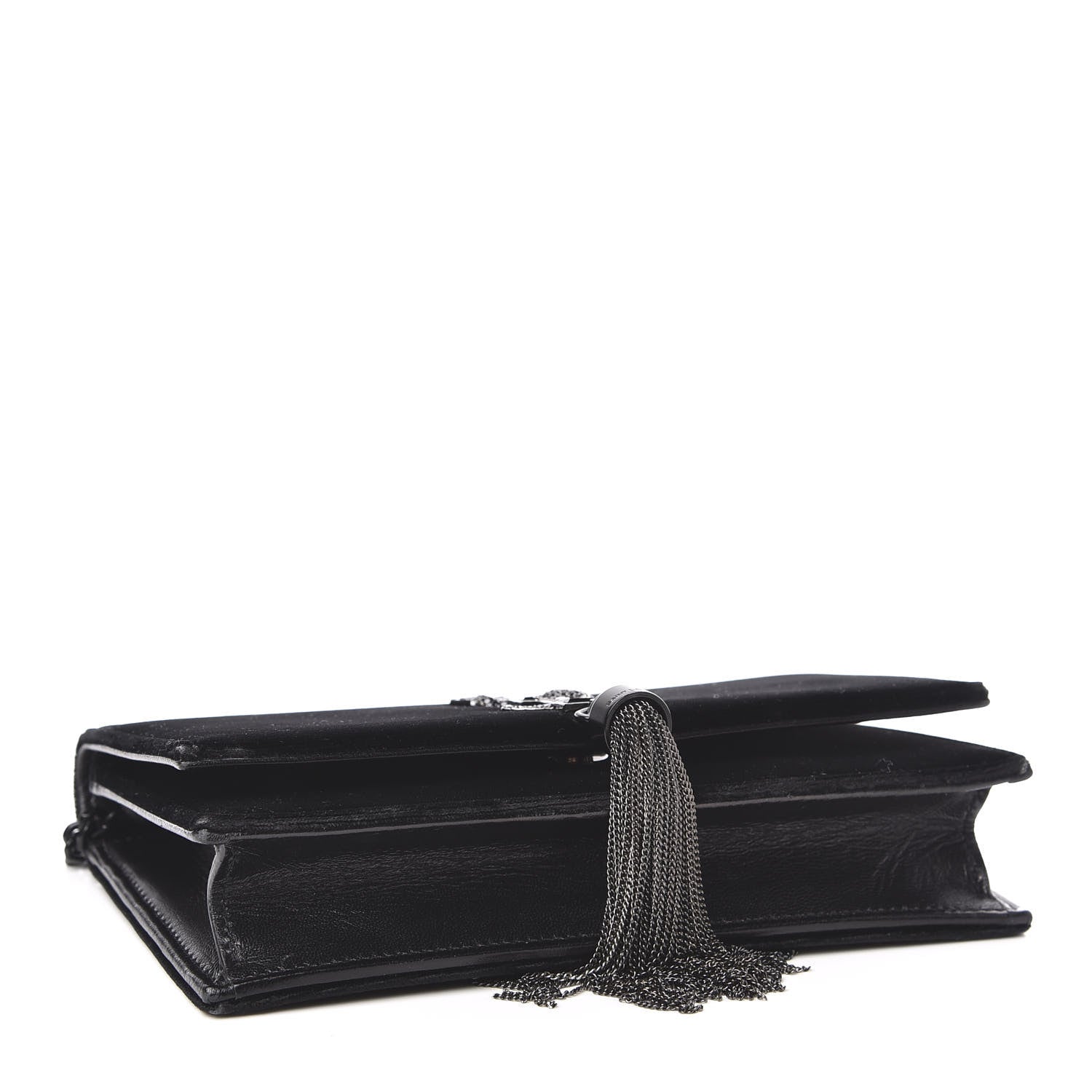 Saint Laurent Velvet Crystal Monogram Kate Tassel Shoulder Bag Black 4 of 12