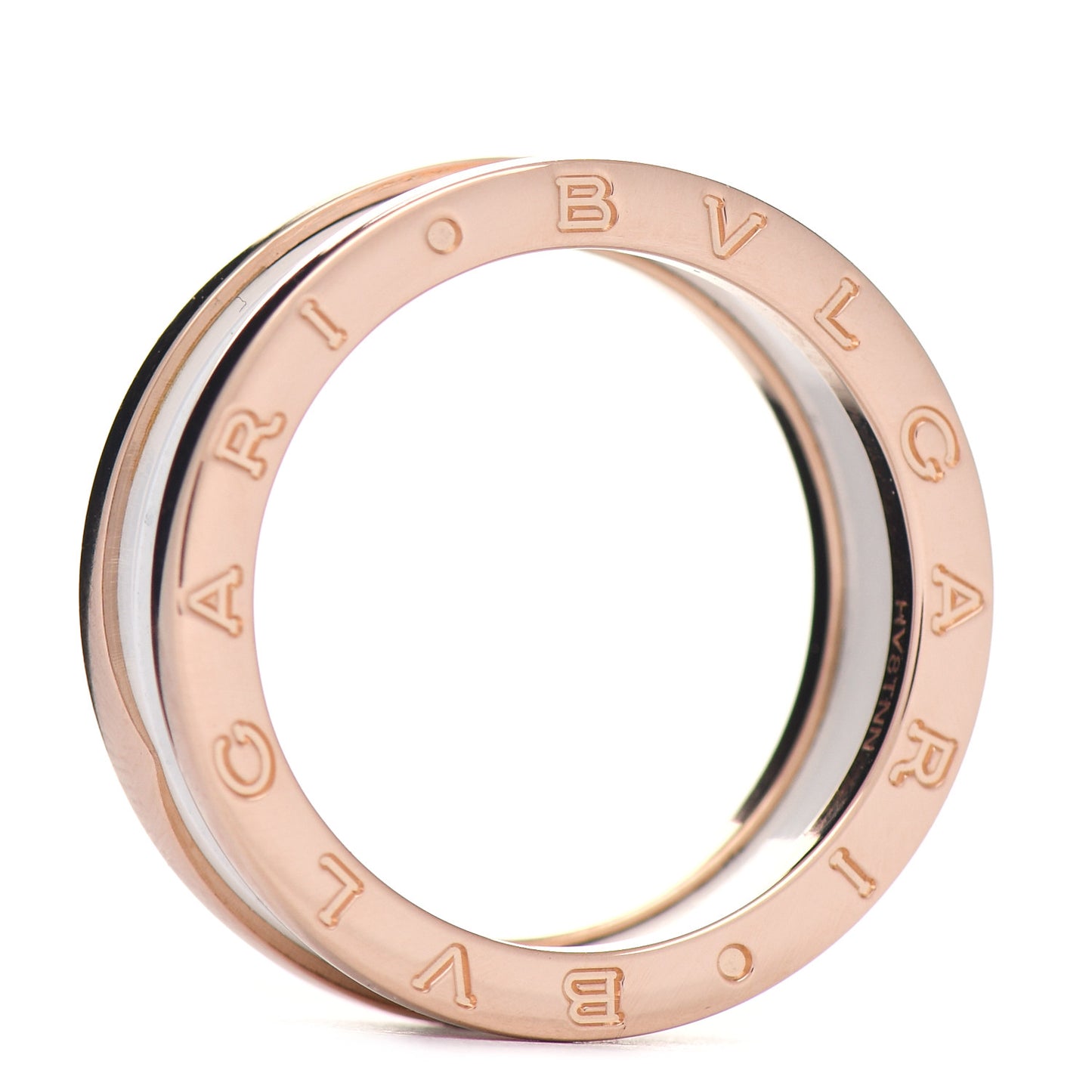 18K Rose Gold White Ceramic B.Zero1 Two-Band Ring 60 9