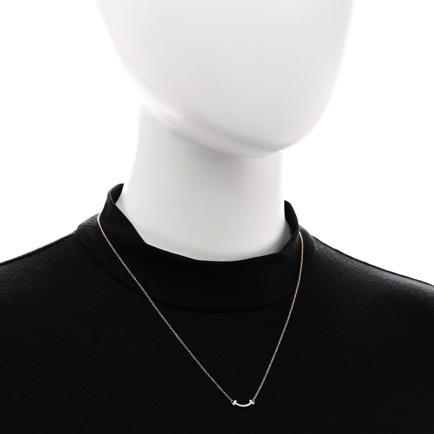 18K Yellow Gold Diamond Mini T Smile Pendant Necklace