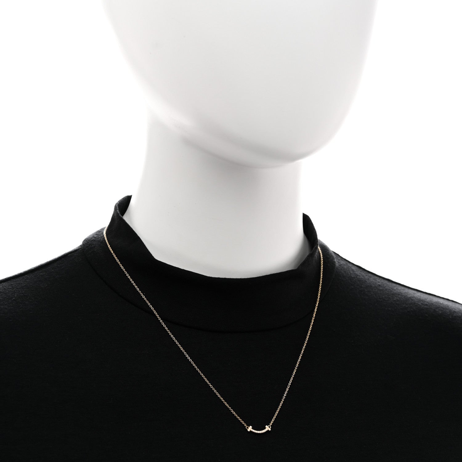 Tiffany 18K Yellow Gold Diamond Mini T Smile Pendant Necklace 2 of 5