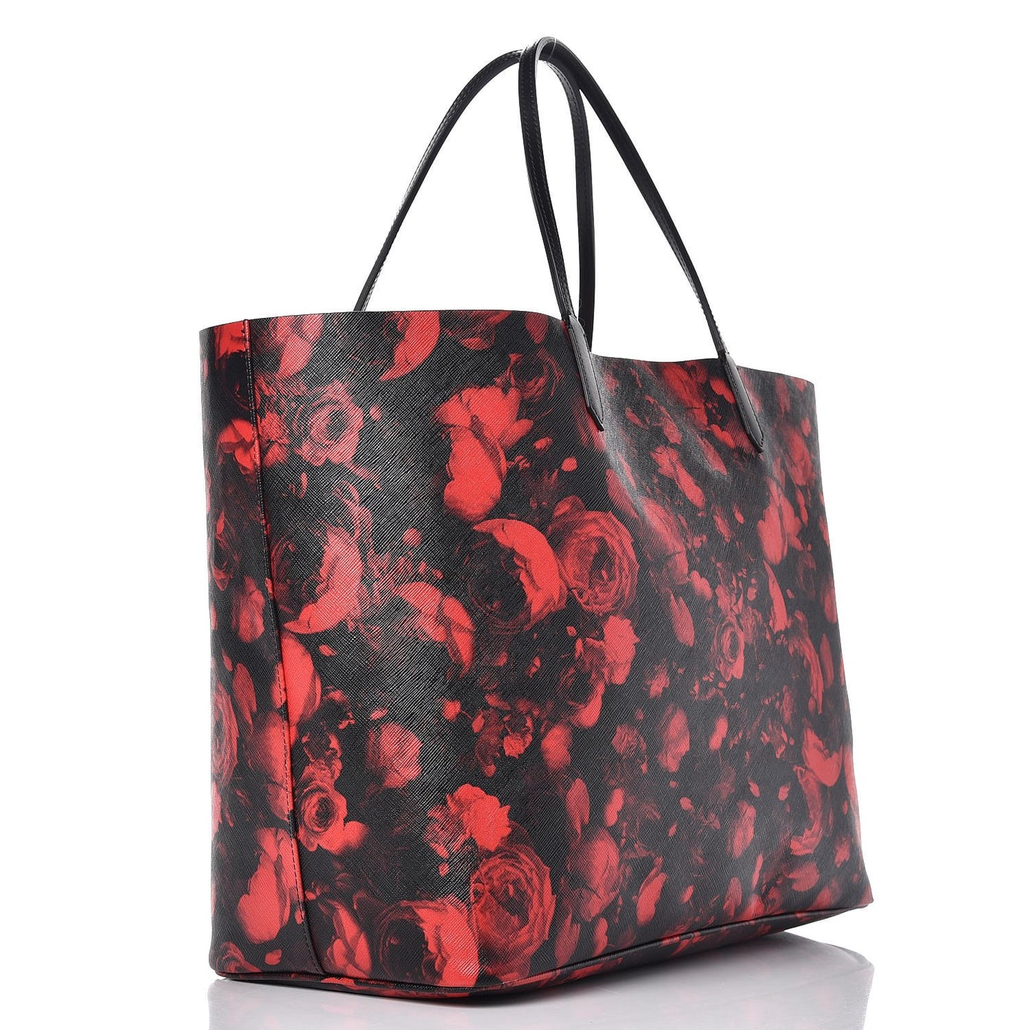 Textured Coated Canvas Floral Print Large Antigona Tote Black Red