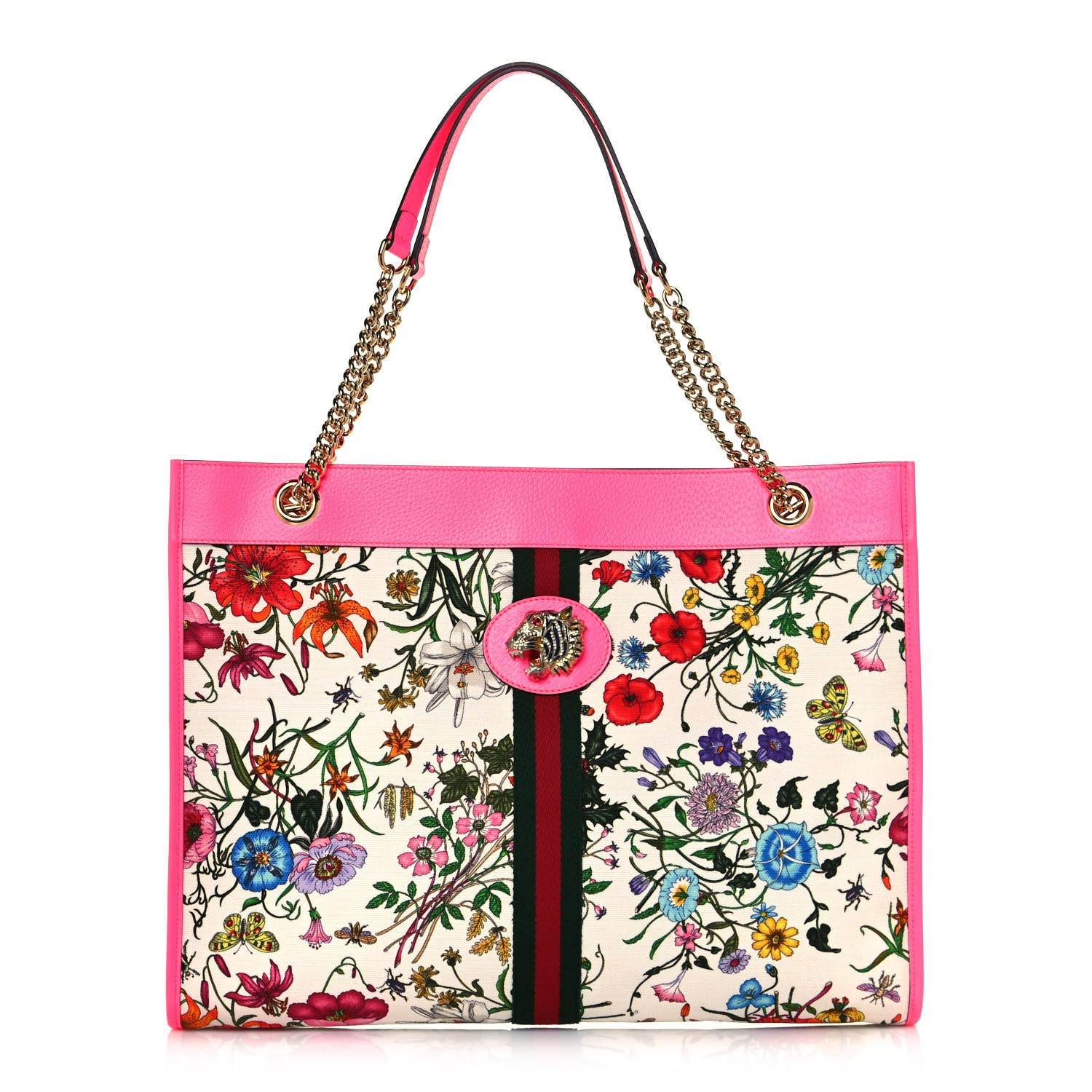 Gucci Canvas Flora Large Rajah Chain Tote White Multicolor Fuxia Fluo 3 of 13