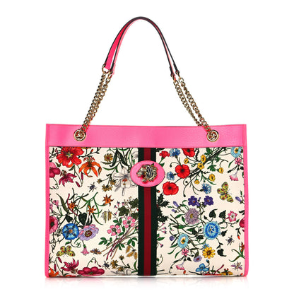 Gucci Canvas Flora Large Rajah Chain Tote White Multicolor Fuxia Fluo 3 of 13