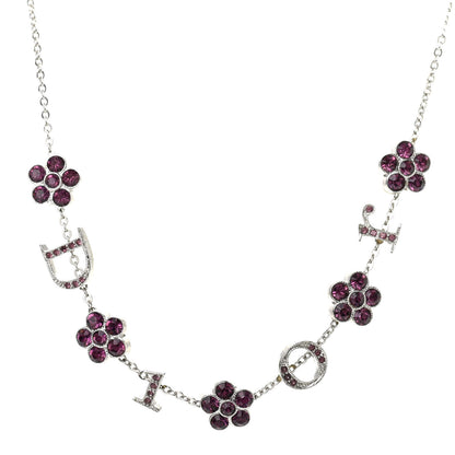 Christian Dior Crystal Flower Logo Charm Necklace Silver 1 of 6