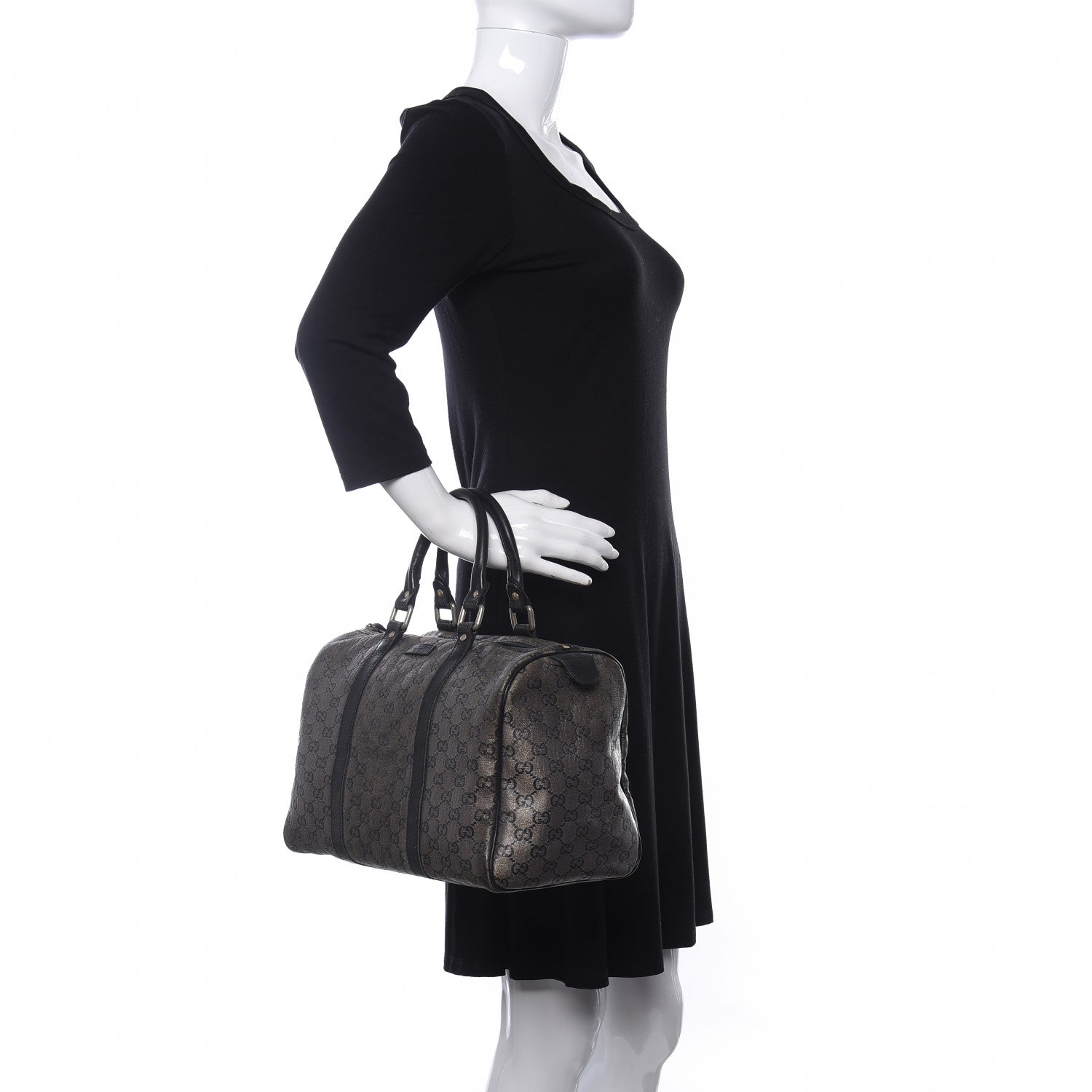 Gucci Metallic Monogram Canvas Medium Joy Boston Black 2 of 10