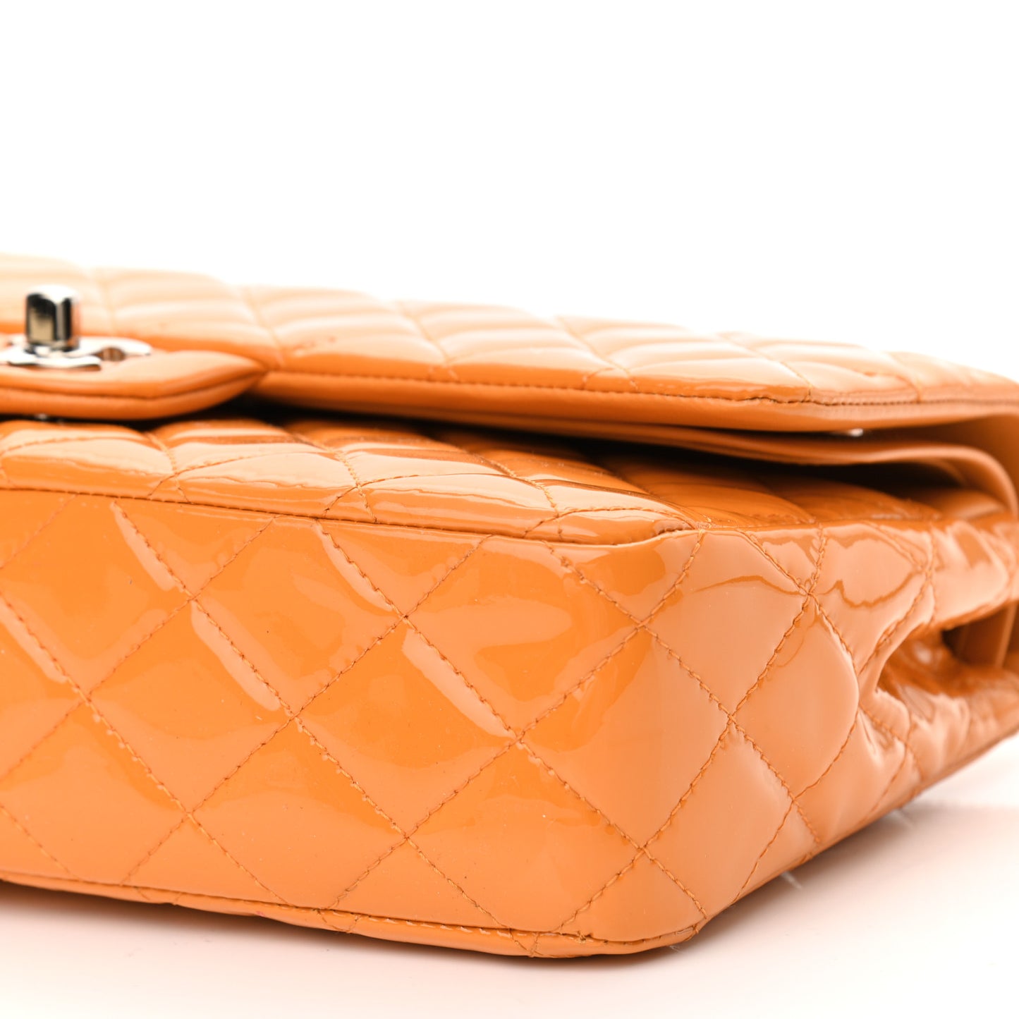 Patent Quilted Medium Double Flap Orange