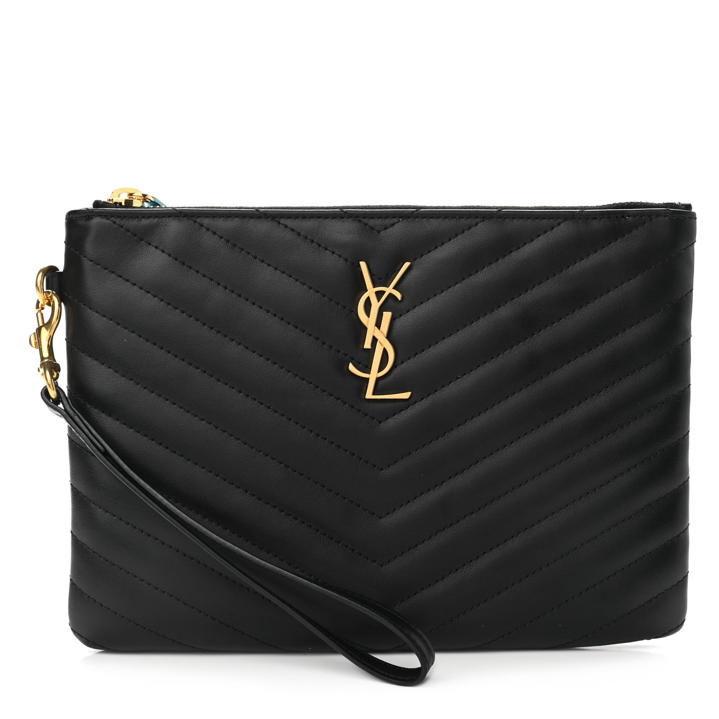 Calfskin Matelasse Chevron Monogram A5 Wristlet Black