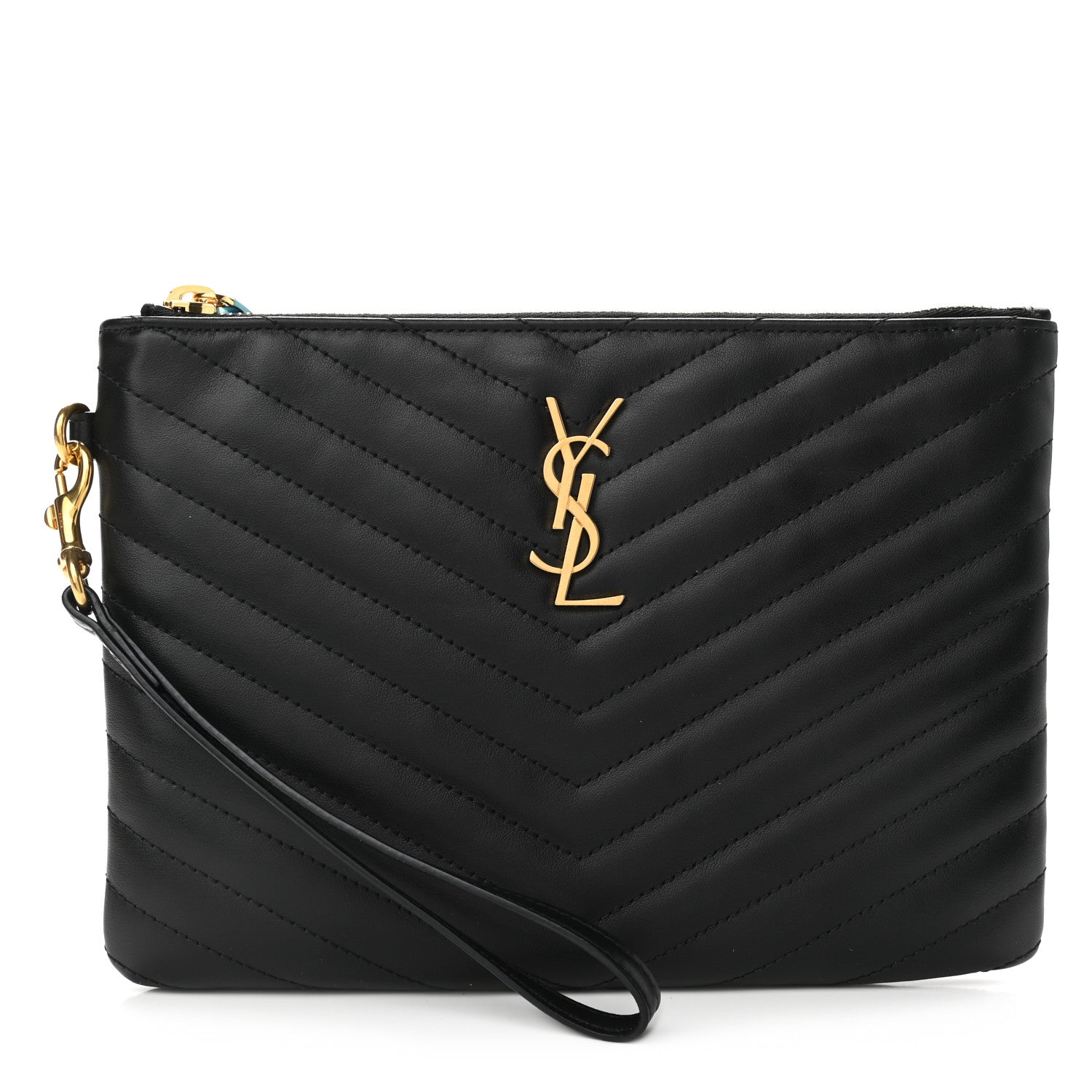 Saint Laurent Calfskin Matelasse Chevron Monogram A5 Wristlet Black 1 of 11