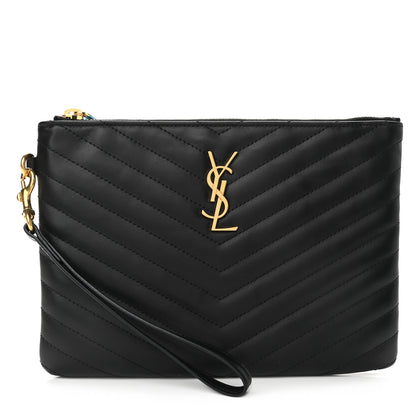 Saint Laurent Calfskin Matelasse Chevron Monogram A5 Wristlet Black 1 of 11